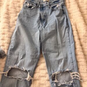 Abercrombie & Fitch 90s High Rise Light Blue Ripped Jeans